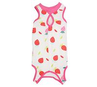 Segrehy Chándal de recuperación para gatos, transpirable, suave, lindo, elegante, para evitar lamer, camisa postoperatoria para heridas abdominales, tejido de algodón, estampado de fresa (M)