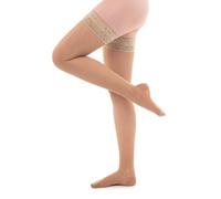 SEGRETA 00145 - Medias de compresión graduada para mujer y hombre, con banda de silicona suave de encaje, 18-22 mmHg, Chamois, L