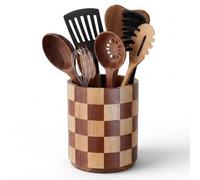 Segtenant Soporte para utensilios, soporte de utensilios a cuadros para encimera de cocina, giratorio de 360° para encimera, organizador de utensilios de madera de 7.2 pulgadas para almacenamiento de