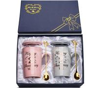 Segundo Aniversario Pareja, Regalos 2 Año Aniversario Boda 2PCS Tazas 400ml para Parejas o Matrimonios, Regalo Boda 2 Aniversario Bodas Cerámica Jaspeada Taza con Cucharas, Tarjetas, Cajas de Regalo
