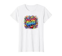 Segundo Grado Primer día Regreso a la Escuela Primaria Colorida Camiseta gráfica económica, Mujer, Blanco, L