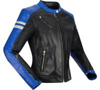 Segura Romeo Chaqueta de cuero para moto para mujer, negro-blanco-azul, tamaño 36