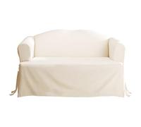 Seguro de Ajuste de Pato sólido t-Cushion - Funda para Loveseat - Lino, algodón, Natural, Sofa