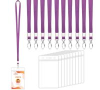 Segus Acreditaciones Colgantes, 10 Piezas Porta Tarjetas con Lanyards, Portatarjetas con Cinta Cuello Llaves, para Profesor, Estudiantes, Médico (Morado Oscuro, Vertical)