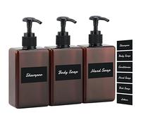 Segus Botes para Gel y Champu, Dispensador Jabon Baño, 3 Piezas 280ml Soap Dispenser, Dispensador Champu con Etiqueta Adhesiva, Botes Baño Rellenables para Viajar, Hotel, Hogar (Marrón)
