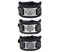 Sehaby 3 pulseras de cuero medieval negro, pulseras de piel con martillo de Thor vikingo, Pulseras de cuero de dragón volador vintage, pulseras de nudo irlandés nórdico para mujeres y hombres