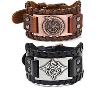 Sehaby Pulseras de cuero vikingo de 2 piezas, pulsera de tótem de dragón volador, pulsera de brújula vintage, Pulsera ajustable de piel, brazalete con nudo celta para hombre
