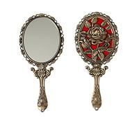 SEHAMANO - Espejo de Mano Vintage con Rosa en Relieve en la Parte Posterior, Espejo de Mano para Maquillaje de Belleza, Espejo de Metal Compacto, Espejo pequeño (latón (Oro Mate)