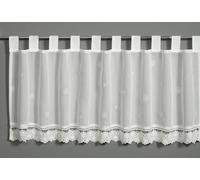 Sehlbach Cortina de bistró, Batista Bordado Floral y Encaje, Blanca, 135x48 cm, Elegante Bordado, Traslúcida, Ofrece privacidad, Certificado Oeko-Tex, Decoración Sencilla