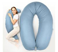 sei Design Cojín de lactancia XXL 190 x 35 cm con funda de muselina ergonómico. Almohada para embarazadas, para dormir de lado, para adultos, funda de lactancia de 100% algodón orgánico