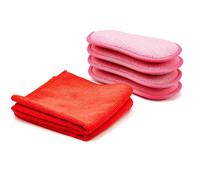 SEIBUR® 4 Esponjas para Lavar los Platos + 2 Bayetas de Microfibra ∣ Estropajos Cocina, Bayetas de Microfibra Limpieza del Hogar, Oficina, etc. (Rosado - Rojo)
