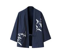 Seidarise Chaqueta de Kimono Tradicional Japonesa para Hombre, Cárdigan Masculino, Chaqueta Noragi, Abrigo Yukata, Haori, T1-azul marino, Medium