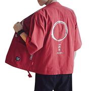 Seidarise Chaqueta de Kimono Tradicional Japonesa para Hombre, Cárdigan Masculino Noragi, Abrigo Yukata, Haori, R2-rojo, XX-Large