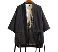 Seidarise - Chaqueta kimono para hombre, chaqueta Noragi, japonesa, Yukata, Haori, talla grande - Negro - Small