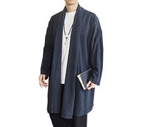 Seidarise Chaqueta larga tipo kimono para hombre, estilo japonés, con grúa voladora, siete mangas, con parte delantera abierta - - Large