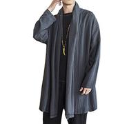 Seidarise Chaqueta larga tipo kimono para hombre, estilo japonés, con grulla voladora, frente abierto, A-gris, Large