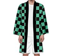 Seidarise Demon Slayer Haori - Chaqueta larga tipo kimono para hombre, estilo japonés, con siete mangas, frente abierto, D-verde, Large