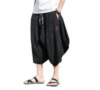 Seidarise Kimono japonés Tradicional para Hombre, Pantalones de Playa de Lino, Capri de Verano, Pantalones Cortos de Pierna Ancha, 68negro, XX-Large