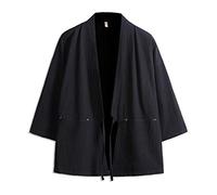 Seidarise Kimono para hombre, ropa tradicional japonesa, cárdigan para hombre, chaqueta Noragi, abrigo Yukata Haori, Negro, XX-Large