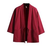 Seidarise Kimono para hombre, ropa tradicional japonesa, cárdigan para hombre, chaqueta Noragi, abrigo Yukata Haori, Rojo, Large