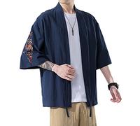 Seidarise Kimono tradicional japonés ropa masculina chaqueta noragi chaqueta Yukata abrigo Haori, T-63navy, Medium