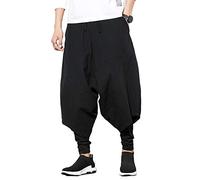 Seidarise - Pantalones de chándal para hombre, estilo hip hop, holgados, holgados, de lino y yoga japonés, para hombre - Negro - Small