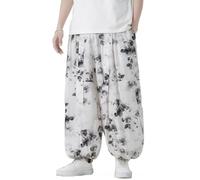 Seidarise Pantalones de harén para hombre, estilo hip hop, holgados, de pierna ancha, estilo informal, de lino, japonés, yoga, z2-blanco, X-Large