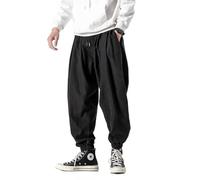 Seidarise Pantalones de harén para hombre, estilo hip hop, holgados, de pierna ancha, estilo informal, de lino, japonés, yoga, Z1-negro, Medium