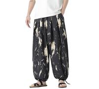 Seidarise Pantalones de harén para hombre, estilo hip hop, holgados, de pierna ancha, estilo informal, de lino, japonés, yoga, Z5-negro, Medium