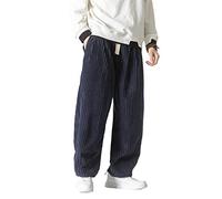 Seidarise Pantalones de pana para hombre, rectos, holgados, de pierna ancha, cintura elástica, con cordón, ajuste relajado, marino, Medium