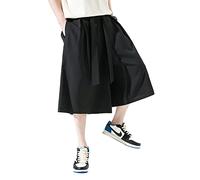 Seidarise Pantalones estilo harén de lino para hombre, de pierna ancha, estilo japonés, para yoga, hip hop, holgados, Z-Negro, XL