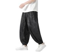 Seidarise Pantalones Harem para hombre, estilo hip hop, joggers, holgados, de pierna ancha, pantalones casuales de harén, de lino, japoneses, de yoga, z7-negro, X-Large