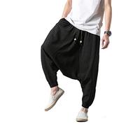 Seidarise Pantalones harén para hombre, entrepierna caída, pantalones Genie de talla grande, harén jogge globo, yoga, Negro, X-Large