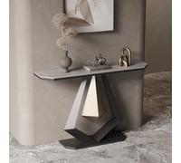 SEIFE Consola Moderna con Panel de Roca y Marco de Metal, Mesa Auxiliar Decorativa para Sala de Estar, para Pasillo, vestíbulo, Entrada, recibidor(Black 3,150CM/59in)