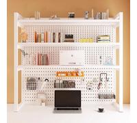 SEIFE Desktop Bookshelf,Dorm Bookshelf,Desk Organizer Shelf,Desktop Storage Shelf,Student pegboard Bookcase,Home Office racksdisplavs,Lift Desk Bookcase,Desk Hutch Dorm(White Three Layers,110cm)