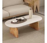 SEIFE Mesa de Centro Redonda de Madera Blanca con Almacenamiento, Mesa de Centro Ovalada de Tatami Japonesa para Sala de Estar, Oficina(White Single Layer,100cm/39in)