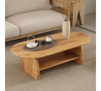 SEIFE Mesa de Centro Redonda de Madera Blanca con Almacenamiento, Mesa de Centro Ovalada de Tatami Japonesa para Sala de Estar, Oficina(Wood Double Layer,100cm/39in)