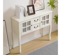 SEIFE Mesa de Entrada de Madera Maciza con cajones y Estante Abierto, Mesa de Entrada para Sala de Estar, Mesa Auxiliar Estrecha, Consola Moderna para sofá(White,100cm/39.3in)