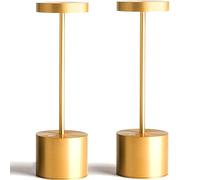 Seihoae Actualizado Lampara Inalambrica, Batería recargable de 5000 mAh, IP54 a prueba de agua, Aleación de aluminio, 3 modos de color, Hasta 40 Horas, para Buffet/Restaurante/Dormitorio, 2 Golden
