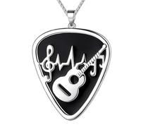 SEIHOP Collar de púa de guitarra con colgante de nota musical, plata, oro de 18 quilates, joyería chapada en pistola negra para amantes de la música, hombres y mujeres KP0157, Zirconia cúbica, No es