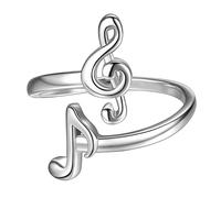 SEIHOP KR0026 - Anillo ajustable con forma de corazón y clave de sol y nota musical, anillo abierto, chapado en oro de 18 quilates, color negro, joyería para amantes de la música, Cristal