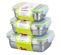 Seika Juego de 3 recipientes herméticos de acero inoxidable con tapa para alimentos