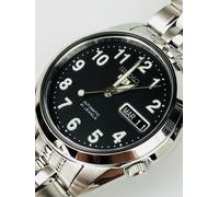 Seiko 5 automático esfera negra plata acero inoxidable pulsera reloj para hom...