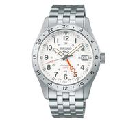 Seiko 5 Sports - Reloj automático GMT, esfera blanca, pulsera de acero, modelo SSK059K1