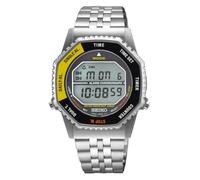 Seiko Clásico Reloj Digital cronógrafo para Hombre, Acero Inoxidable, 37 mm, Correa de Acero Inoxidable, Plata, 10 Bar, Pantalla LCD, Dos Zonas horarias, Cuenta atrás, Alarma, Calendario, medición de
