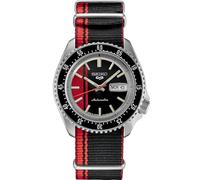 SEIKO Reloj automático para hombre, 5 deportes, calendario día/fecha, manecillas y marcadores LumiBrite y bisel giratorio, resistente al agua hasta 100 m, Negro/Rojo - SRPK71, STD - Rotating Bezel