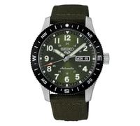 Seiko Reloj automático para hombre, esfera verde, correa de lona, bisel de brújula, día-fecha, modelo HDB008K1