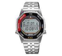 Seiko SMGG19P1 - Reloj Digital para Hombre con Esfera Negra y roja y Correa Plateada