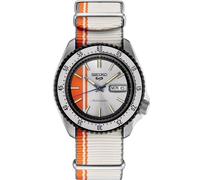 SEIKO SRPK73 - Reloj analógico Manual de Cuerda automática para Hombre, Esfera Negra, Correa de Acero Inoxidable Plateada, 5 Deportes, 24 Joyas, 100 Metros, Resistente al Agua, Reloj Deportivo,