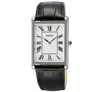 SEIKO SWR103P1 Reloj Hombre Cuarzo Rectangular Piel Negro Blanco Plata 27,5mm